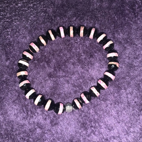 🧿2/$15🧿 ✋🏼Made 8mm Faceted Striped Agate Stone Bracelet w Tie Cover - Picture 4 of 13